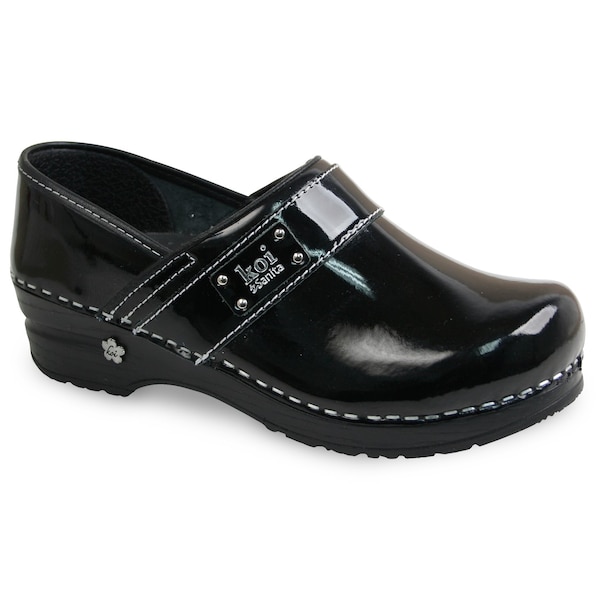 Women's Closed Back Clog, Patent Leather Upper, Polyurethane Outsole, Black, Size 10.5-11 M